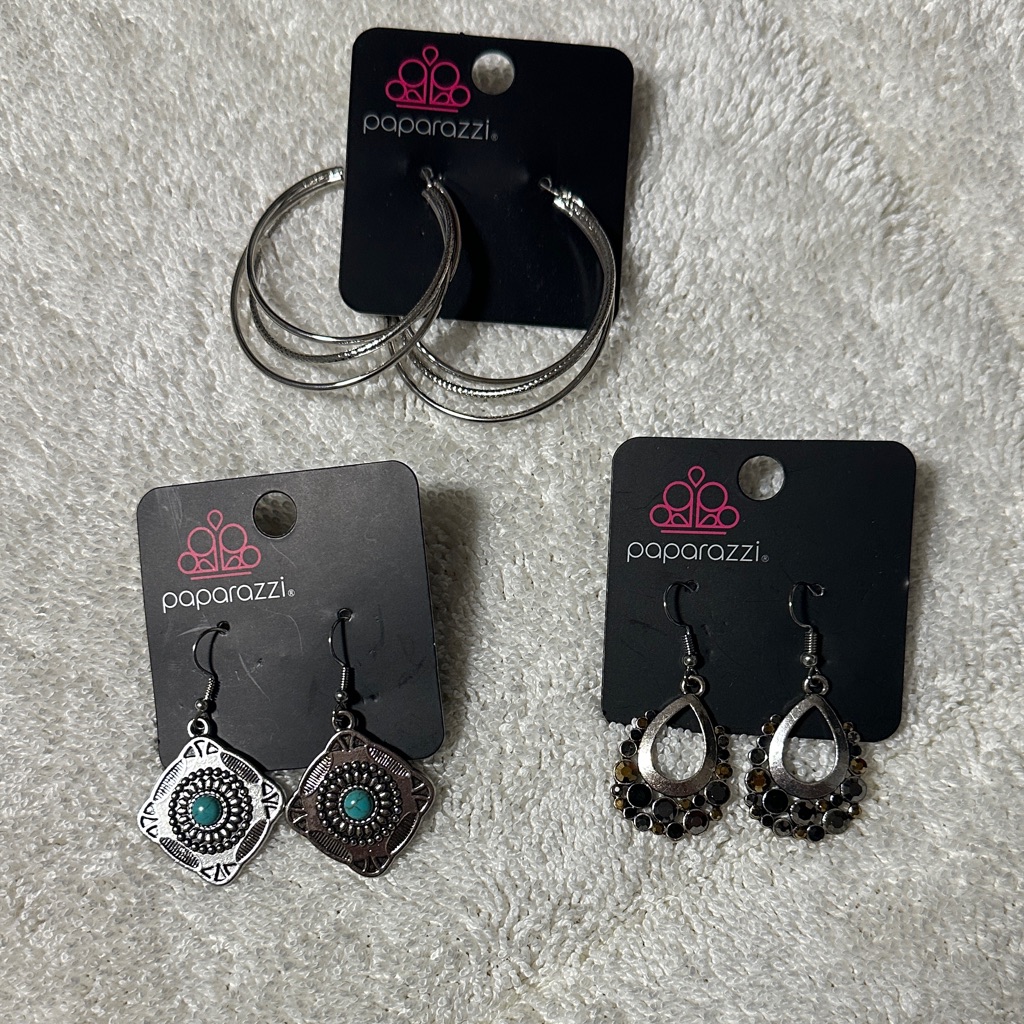 Paparazzi Silver And Turquoise Earring Trio